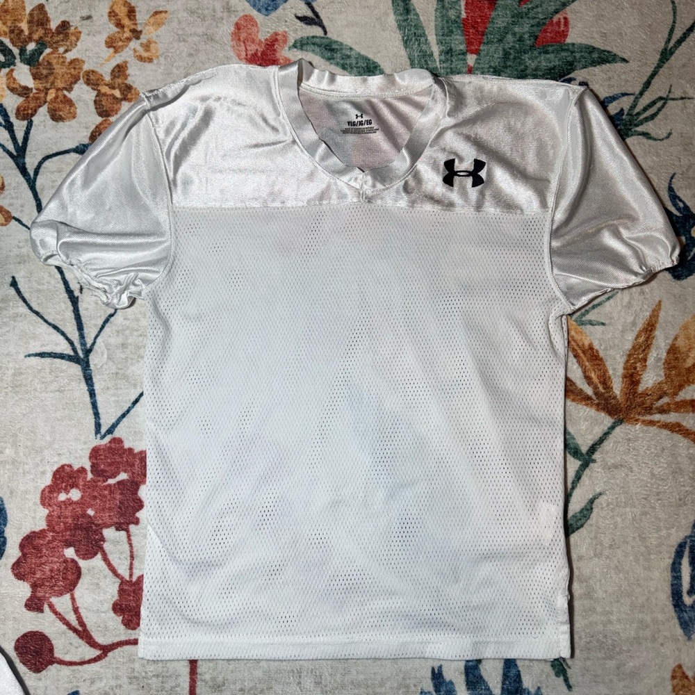 Under Armour Football Practice White Mesh Jersey Youth Sz Large